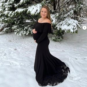 PinkBlush Black Off Shoulder Ruffle Maternity Photoshoot Gown/Dress